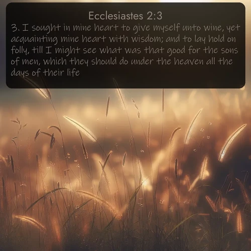 citation biblique : 3. I sought in mine heart to give myself unto wine, yet acquainting mine heart with wisdom; and to lay hold on folly, till I might see what was that good for the sons of men, which they should do under the heaven all the days of their life.
 sur fond image nature