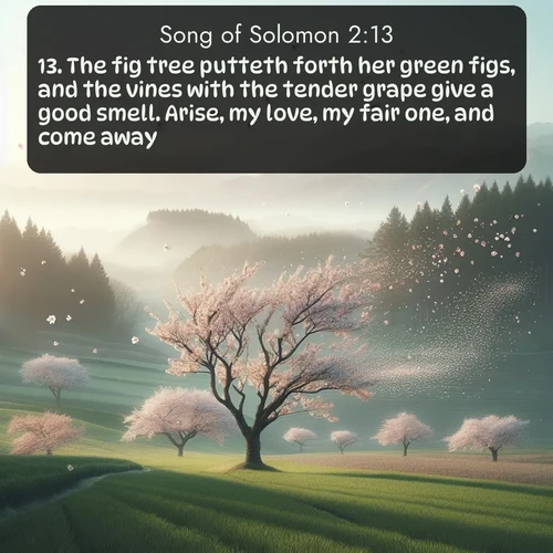 citation biblique : 13. The fig tree putteth forth her green figs, and the vines with the tender grape give a good smell. Arise, my love, my fair one, and come away.
 sur fond image nature