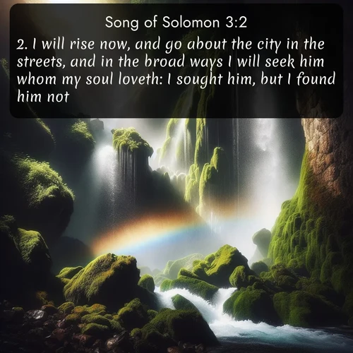 citation biblique : 2. I will rise now, and go about the city in the streets, and in the broad ways I will seek him whom my soul loveth: I sought him, but I found him not.
 sur fond image nature