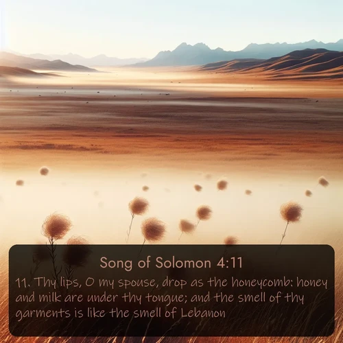 citation biblique : 11. Thy lips, O my spouse, drop as the honeycomb: honey and milk are under thy tongue; and the smell of thy garments is like the smell of Lebanon.
 sur fond image nature
