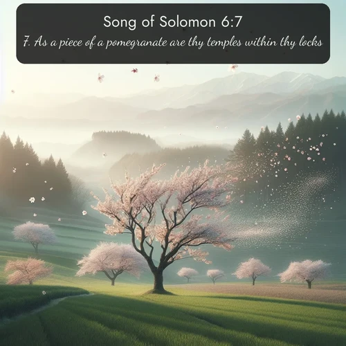 citation biblique : 7. As a piece of a pomegranate are thy temples within thy locks.
 sur fond image nature