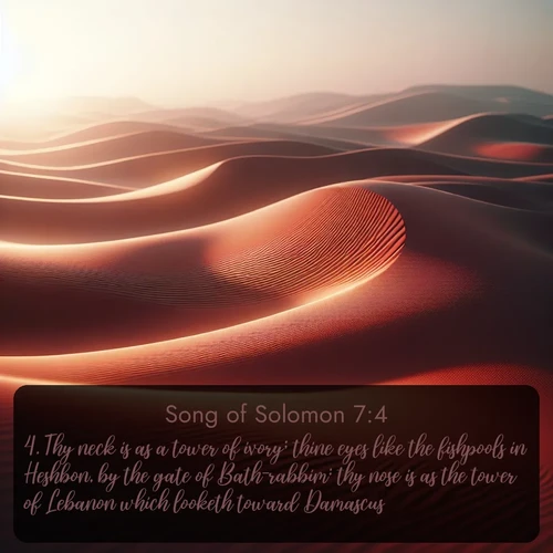 citation biblique : 4. Thy neck is as a tower of ivory; thine eyes like the fishpools in Heshbon, by the gate of Bath-rabbim: thy nose is as the tower of Lebanon which looketh toward Damascus.
 sur fond image nature