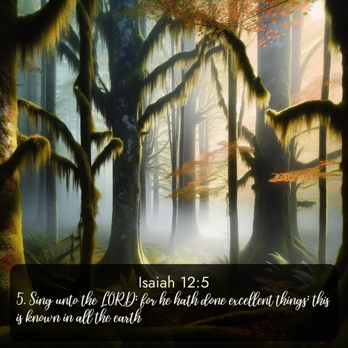 citation biblique : 5. Sing unto the LORD; for he hath done excellent things: this is known in all the earth.
 sur fond image nature