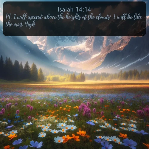 citation biblique : 14. I will ascend above the heights of the clouds; I will be like the most High.
 sur fond image nature