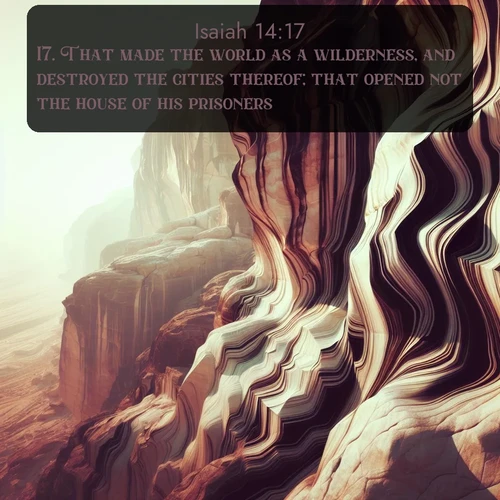 citation biblique : 17. That made the world as a wilderness, and destroyed the cities thereof; that opened not the house of his prisoners?
 sur fond image nature