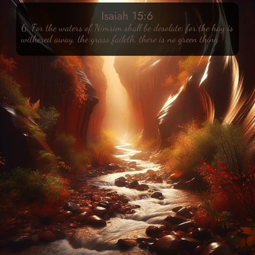 citation biblique : 6. For the waters of Nimrim shall be desolate: for the hay is withered away, the grass faileth, there is no green thing.
 sur fond image nature