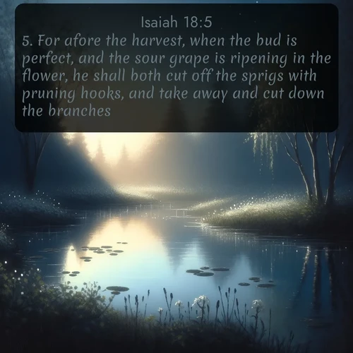 citation biblique : 5. For afore the harvest, when the bud is perfect, and the sour grape is ripening in the flower, he shall both cut off the sprigs with pruning hooks, and take away and cut down the branches.
 sur fond image nature