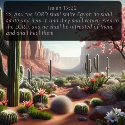 citation biblique : 22. And the LORD shall smite Egypt: he shall smite and heal it: and they shall return even to the LORD, and he shall be intreated of them, and shall heal them.
 sur fond image nature