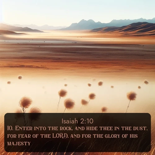 citation biblique : 10. Enter into the rock, and hide thee in the dust, for fear of the LORD, and for the glory of his majesty.
 sur fond image nature