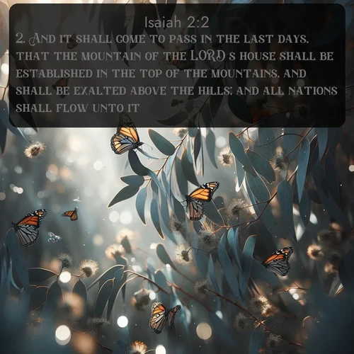 citation biblique : 2. And it shall come to pass in the last days, that the mountain of the LORD&#039;s house shall be established in the top of the mountains, and shall be exalted above the hills; and all nations shall flow unto it.
 sur fond image nature