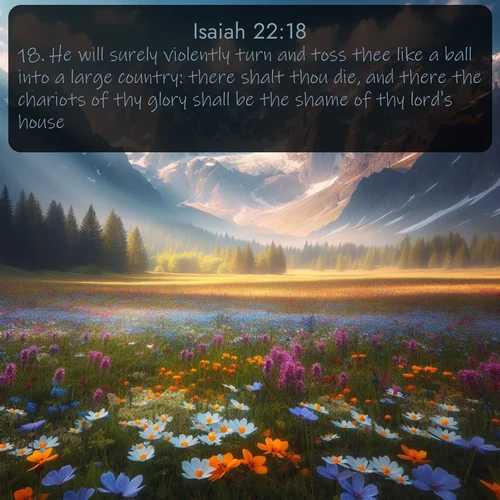 citation biblique : 18. He will surely violently turn and toss thee like a ball into a large country: there shalt thou die, and there the chariots of thy glory shall be the shame of thy lord&#039;s house.
 sur fond image nature