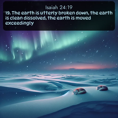 citation biblique : 19. The earth is utterly broken down, the earth is clean dissolved, the earth is moved exceedingly.
 sur fond image nature