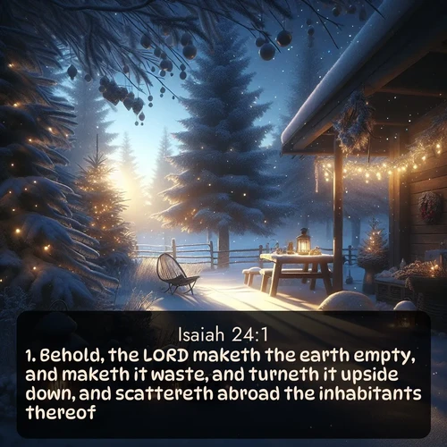 citation biblique : 1. Behold, the LORD maketh the earth empty, and maketh it waste, and turneth it upside down, and scattereth abroad the inhabitants thereof.
 sur fond image nature