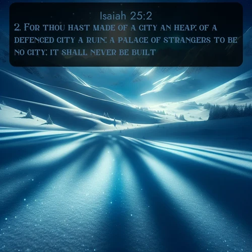 citation biblique : 2. For thou hast made of a city an heap; of a defenced city a ruin: a palace of strangers to be no city; it shall never be built.
 sur fond image nature