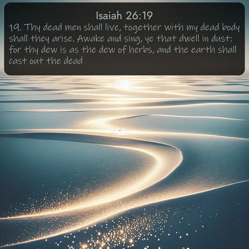 citation biblique : 19. Thy dead men shall live, together with my dead body shall they arise. Awake and sing, ye that dwell in dust: for thy dew is as the dew of herbs, and the earth shall cast out the dead.
 sur fond image nature