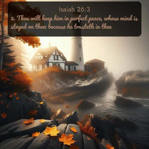 citation biblique : 3. Thou wilt keep him in perfect peace, whose mind is stayed on thee: because he trusteth in thee.
 sur fond image nature