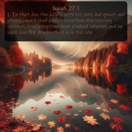 citation biblique : 1. In that day the LORD with his sore and great and strong sword shall punish leviathan the piercing serpent, even leviathan that crooked serpent; and he shall slay the dragon that is in the sea.
 sur fond image nature
