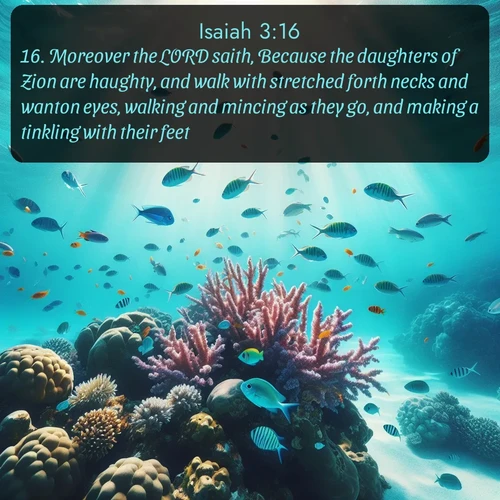citation biblique : 16. Moreover the LORD saith, Because the daughters of Zion are haughty, and walk with stretched forth necks and wanton eyes, walking and mincing as they go, and making a tinkling with their feet:
 sur fond image nature