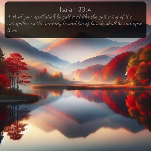 citation biblique : 4. And your spoil shall be gathered like the gathering of the caterpiller: as the running to and fro of locusts shall he run upon them.
 sur fond image nature