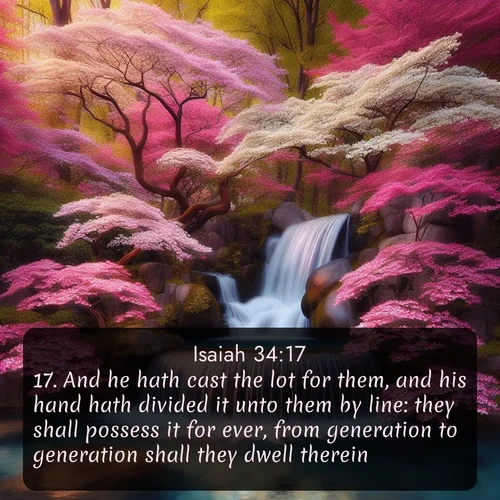 citation biblique : 17. And he hath cast the lot for them, and his hand hath divided it unto them by line: they shall possess it for ever, from generation to generation shall they dwell therein.
 sur fond image nature