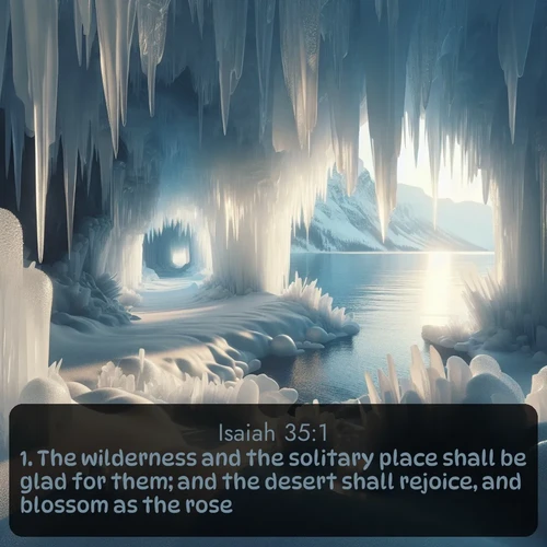 citation biblique : 1. The wilderness and the solitary place shall be glad for them; and the desert shall rejoice, and blossom as the rose.
 sur fond image nature