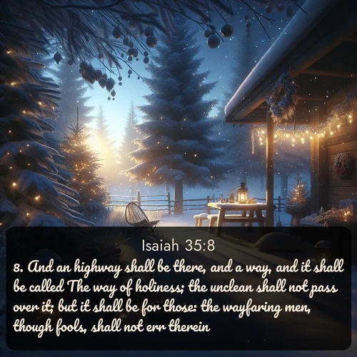 citation biblique : 8. And an highway shall be there, and a way, and it shall be called The way of holiness; the unclean shall not pass over it; but it shall be for those: the wayfaring men, though fools, shall not err therein.
 sur fond image nature