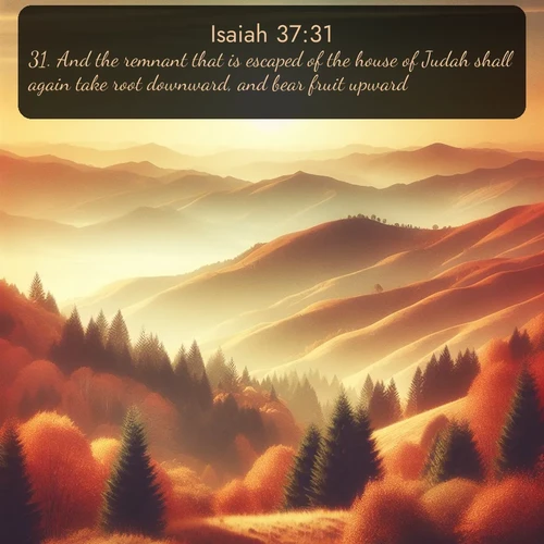 citation biblique : 31. And the remnant that is escaped of the house of Judah shall again take root downward, and bear fruit upward:
 sur fond image nature