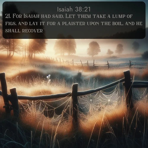 citation biblique : 21. For Isaiah had said, Let them take a lump of figs, and lay it for a plaister upon the boil, and he shall recover.
 sur fond image nature