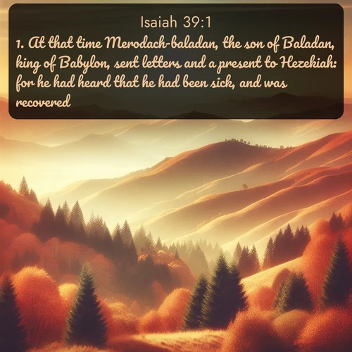 citation biblique : 1. At that time Merodach-baladan, the son of Baladan, king of Babylon, sent letters and a present to Hezekiah: for he had heard that he had been sick, and was recovered.
 sur fond image nature