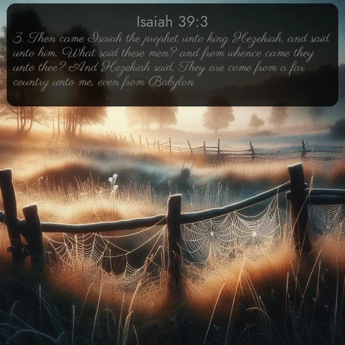 citation biblique : 3. Then came Isaiah the prophet unto king Hezekiah, and said unto him, What said these men? and from whence came they unto thee? And Hezekiah said, They are come from a far country unto me, even from Babylon.
 sur fond image nature