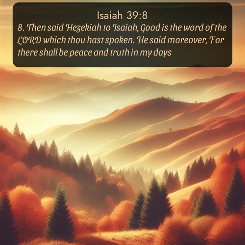 citation biblique : 8. Then said Hezekiah to Isaiah, Good is the word of the LORD which thou hast spoken. He said moreover, For there shall be peace and truth in my days.
 sur fond image nature