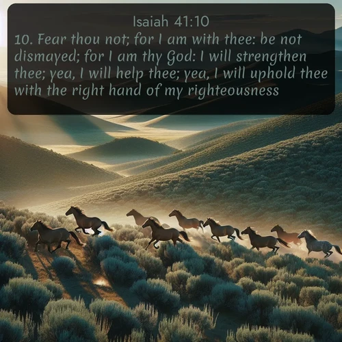 citation biblique : 10. Fear thou not; for I am with thee: be not dismayed; for I am thy God: I will strengthen thee; yea, I will help thee; yea, I will uphold thee with the right hand of my righteousness.
 sur fond image nature
