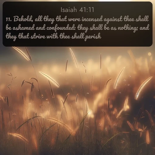 citation biblique : 11. Behold, all they that were incensed against thee shall be ashamed and confounded: they shall be as nothing; and they that strive with thee shall perish.
 sur fond image nature