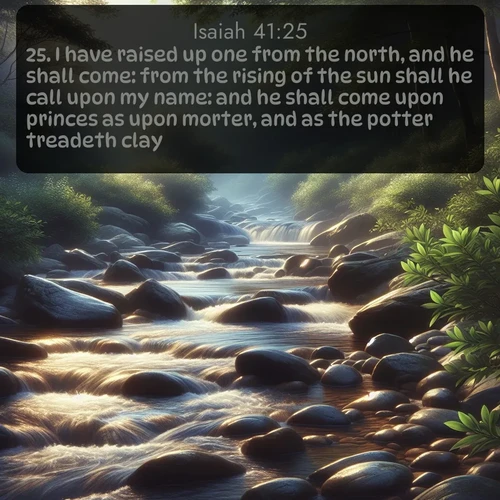 citation biblique : 25. I have raised up one from the north, and he shall come: from the rising of the sun shall he call upon my name: and he shall come upon princes as upon morter, and as the potter treadeth clay.
 sur fond image nature