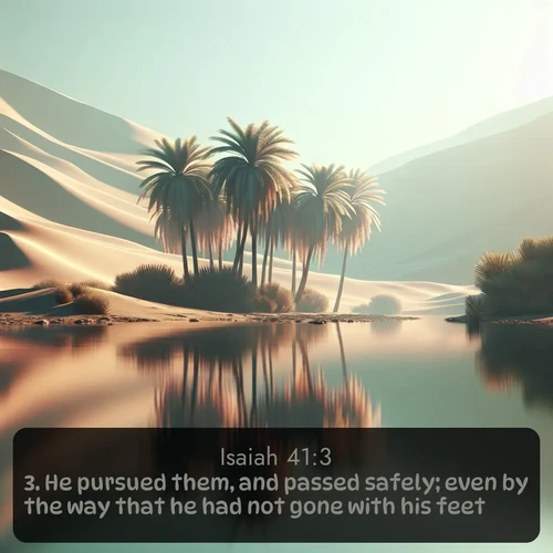 citation biblique : 3. He pursued them, and passed safely; even by the way that he had not gone with his feet.
 sur fond image nature