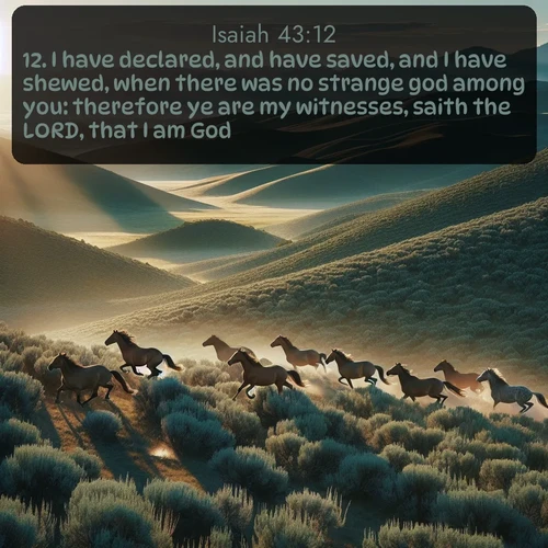 citation biblique : 12. I have declared, and have saved, and I have shewed, when there was no strange god among you: therefore ye are my witnesses, saith the LORD, that I am God.
 sur fond image nature