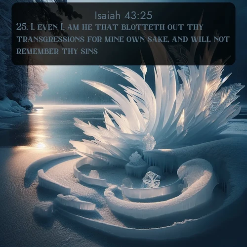 citation biblique : 25. I, even I, am he that blotteth out thy transgressions for mine own sake, and will not remember thy sins.
 sur fond image nature