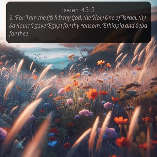 citation biblique : 3. For I am the LORD thy God, the Holy One of Israel, thy Saviour: I gave Egypt for thy ransom, Ethiopia and Seba for thee.
 sur fond image nature