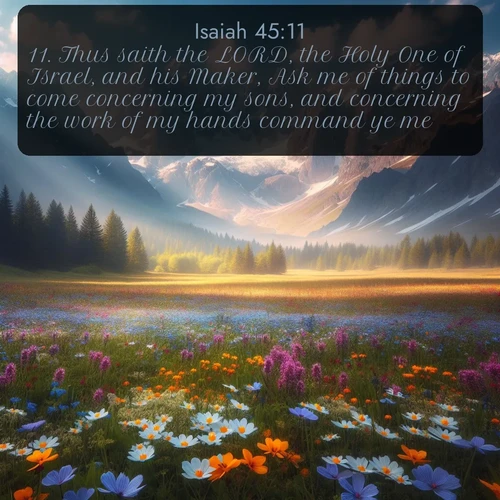 citation biblique : 11. Thus saith the LORD, the Holy One of Israel, and his Maker, Ask me of things to come concerning my sons, and concerning the work of my hands command ye me.
 sur fond image nature