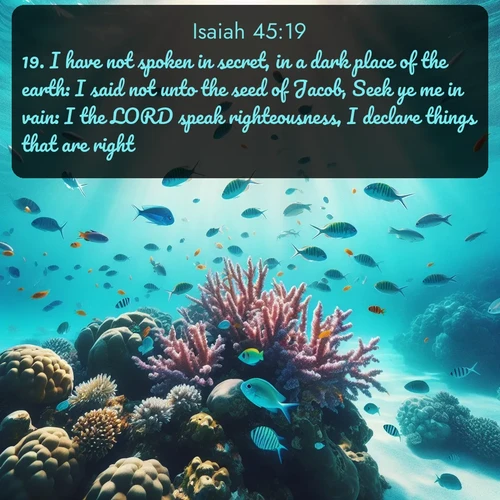 citation biblique : 19. I have not spoken in secret, in a dark place of the earth: I said not unto the seed of Jacob, Seek ye me in vain: I the LORD speak righteousness, I declare things that are right.
 sur fond image nature