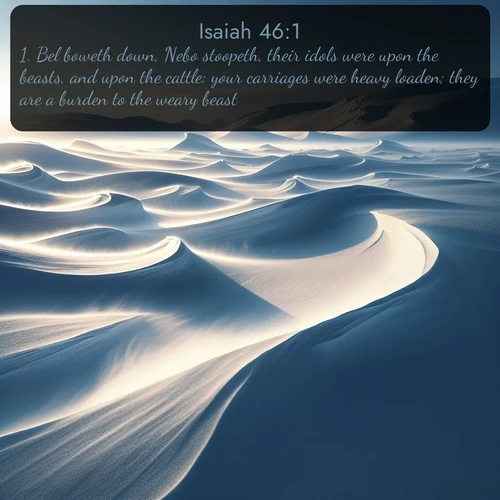 citation biblique : 1. Bel boweth down, Nebo stoopeth, their idols were upon the beasts, and upon the cattle: your carriages were heavy loaden; they are a burden to the weary beast.
 sur fond image nature