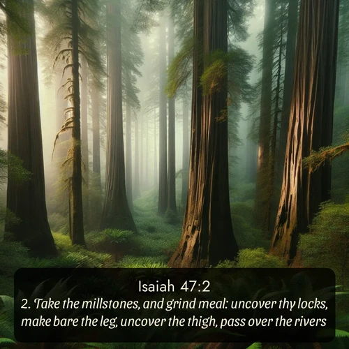 citation biblique : 2. Take the millstones, and grind meal: uncover thy locks, make bare the leg, uncover the thigh, pass over the rivers.
 sur fond image nature