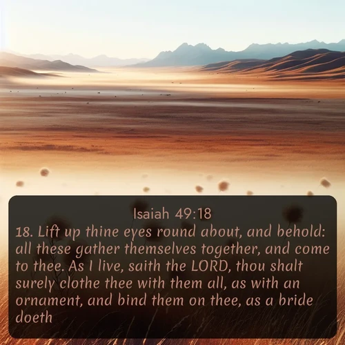 citation biblique : 18. Lift up thine eyes round about, and behold: all these gather themselves together, and come to thee. As I live, saith the LORD, thou shalt surely clothe thee with them all, as with an ornament, and bind them on thee, as a bride doeth.
 sur fond image nature