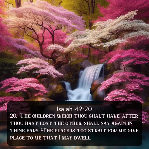 citation biblique : 20. The children which thou shalt have, after thou hast lost the other, shall say again in thine ears, The place is too strait for me: give place to me that I may dwell.
 sur fond image nature