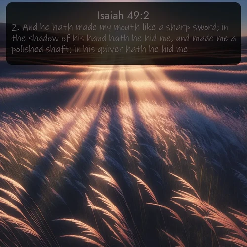 citation biblique : 2. And he hath made my mouth like a sharp sword; in the shadow of his hand hath he hid me, and made me a polished shaft; in his quiver hath he hid me;
 sur fond image nature