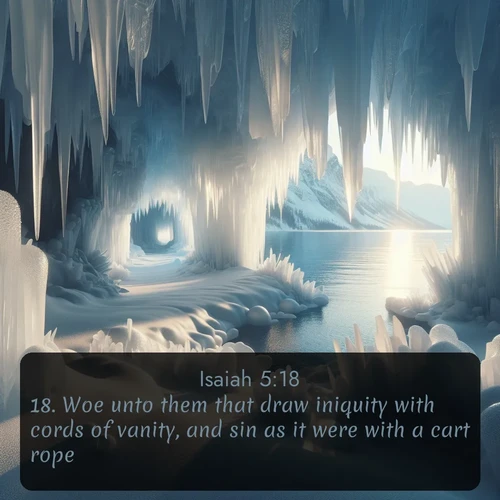 citation biblique : 18. Woe unto them that draw iniquity with cords of vanity, and sin as it were with a cart rope:
 sur fond image nature