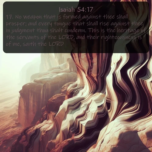 citation biblique : 17. No weapon that is formed against thee shall prosper; and every tongue that shall rise against thee in judgment thou shalt condemn. This is the heritage of the servants of the LORD, and their righteousness is of me, saith the LORD.
 sur fond image nature