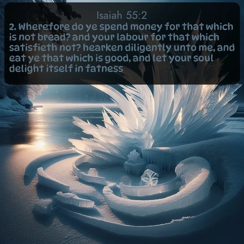citation biblique : 2. Wherefore do ye spend money for that which is not bread? and your labour for that which satisfieth not? hearken diligently unto me, and eat ye that which is good, and let your soul delight itself in fatness.
 sur fond image nature