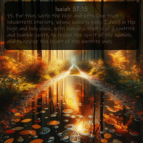 citation biblique : 15. For thus saith the high and lofty One that inhabiteth eternity, whose name is Holy; I dwell in the high and holy place, with him also that is of a contrite and humble spirit, to revive the spirit of the humble, and to revive the heart of the contrite ones.
 sur fond image nature