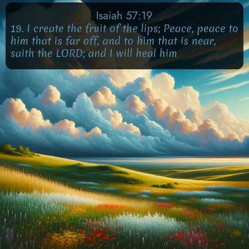 citation biblique : 19. I create the fruit of the lips; Peace, peace to him that is far off, and to him that is near, saith the LORD; and I will heal him.
 sur fond image nature